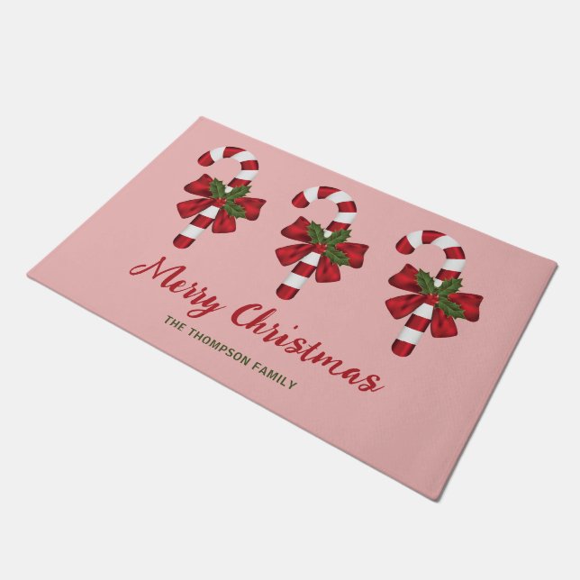 Drie kerstsnoersnoeren met aangepaste tekst deurmat (Schuin)