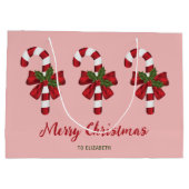 Drie kerstsnoersnoeren met aangepaste tekst groot cadeauzakje (Achterkant)