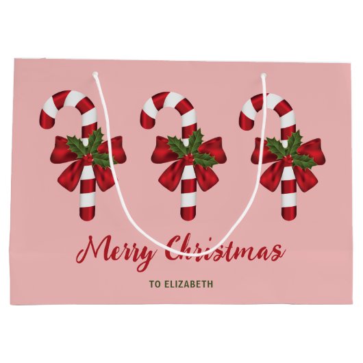 Drie kerstsnoersnoeren met aangepaste tekst groot cadeauzakje (Achterkant)