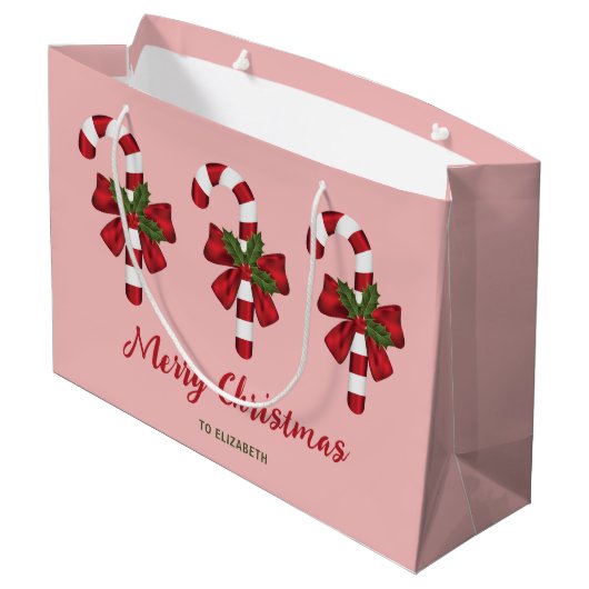 Drie kerstsnoersnoeren met aangepaste tekst groot cadeauzakje (Achterkant Gekanteld)