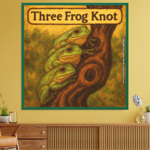Drie Kikkers Knoop – Whimsicale Amfibische Woordsp Canvas Afdruk