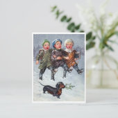 Drie kind het zingen het lied van Kerstmis op Briefkaart (Staand voorkant)