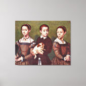 Drie Kinderen met Dog, mooi kunstschilderij Canvas Afdruk (Voorkant)