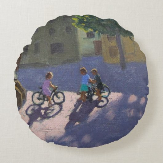 Drie kinderen met fietsen Spanje Rond Kussen (Voorkant)
