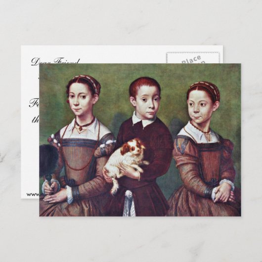 Drie kinderen met hond van Anguissola Sofonisba Briefkaart (Voorkant / Achterkant)