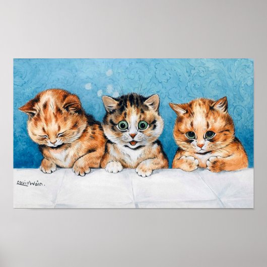 Drie Kittens, Cat, Louis Wain Poster (Voorkant)