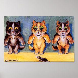 Drie Kittens en Beetle, Louis Wain Poster