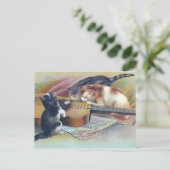 Drie Kittens en een Guitar  Illustratie Briefkaart (Staand voorkant)