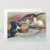 Drie Kittens en een Guitar  Illustratie Briefkaart (Voorkant / Achterkant)