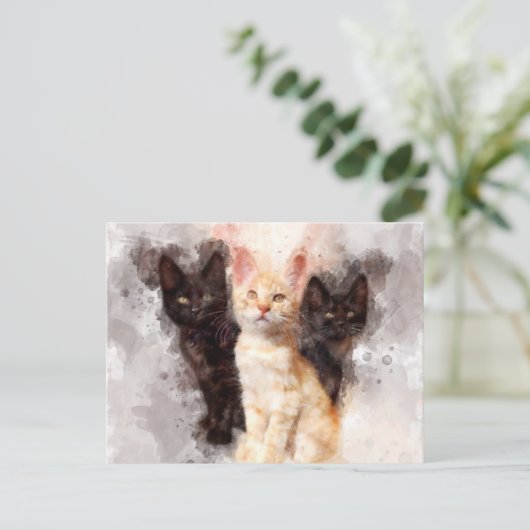 Drie kittens schattig en mooie waterverf briefkaart (Staand voorkant)