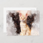 Drie kittens schattig en mooie waterverf briefkaart (Voorkant / Achterkant)