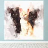 Drie kittens schattig en mooie waterverf canvas afdruk (Insitu (Houten vloer))