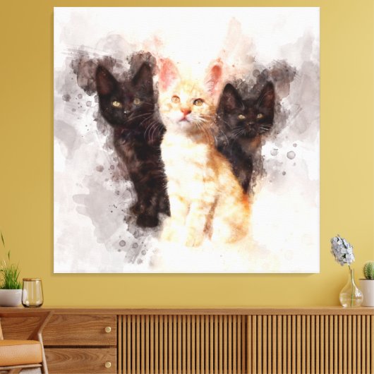 Drie kittens schattig en mooie waterverf canvas afdruk (Insitu (Woonkamer))