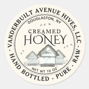 Drie kleine Hives CREAMED Honey Hand Bottled Raw Ronde Sticker