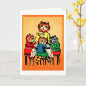 Drie Kleine Kittens en Moeder Louis Wain Kaart (Gele Bloem)