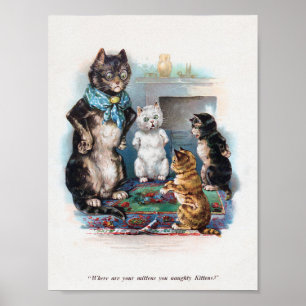 Drie Kleine Kittens en Moeder Louis Wain Poster