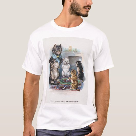Drie Kleine Kittens en Moeder Louis Wain T-shirt (Voorkant)