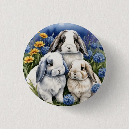 Drie kleine luipkonijnen ronde button 3,2 cm (Voorkant)