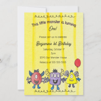Drie Kleine Monsters Verjaardagsfeest Uitnodiging