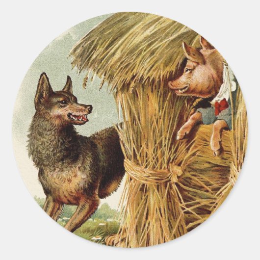 Drie kleine Varkens Big Bad Wolf, Fairy Tale Ronde Sticker (Voorkant)