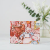 Drie kleine Varkens die wolf koken, feiale tale Briefkaart (Staand voorkant)