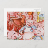 Drie kleine Varkens die wolf koken, feiale tale Briefkaart (Voorkant / Achterkant)