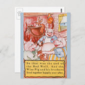 Drie kleine Varkens die wolf koken, feiale tale Briefkaart (Voorkant / Achterkant)