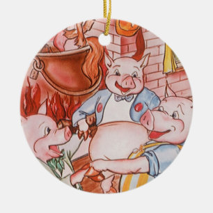 Drie kleine Varkens die wolf koken, feiale tale Keramisch Ornament