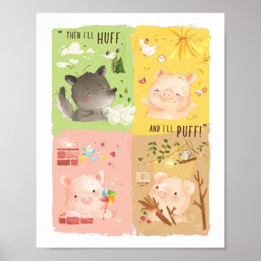 Drie Kleine Varkens en Big Bad Wolf Poster (Voorkant)