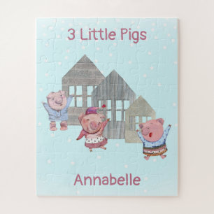 Drie Kleine Varkens met hun Gepersonaliseerde Huis Legpuzzel