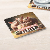 Drie kleine varkens Verjaardagstaart Kartonnen Onderzetters (Gebogen)