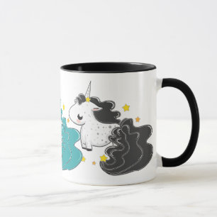 drie kleuren cartoon eenhoorns met sterren mok