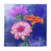 Drie kleuren Gerberas keramische Tegel Tegeltje (Voorkant)