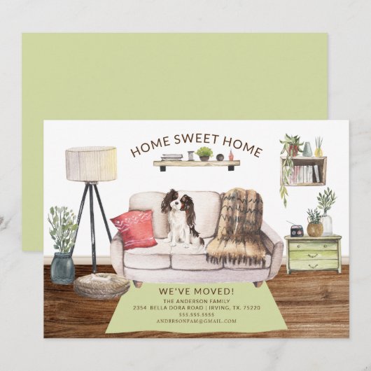 Drie kleuren King Charles Spaniel Bewegende Aankon Kaart (Voorkant / Achterkant)