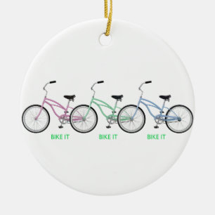 Drie kleurrijke fietsen met de woorden Bijten! Keramisch Ornament