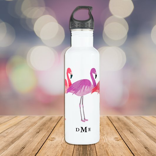 Drie kleurrijke Flamingos Monogram Waterfles