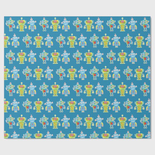 Drie kleurrijke robots die papier verpakken (Vlak)