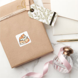 Drie knusse slapende oranje tabby katten ontwerp vierkante sticker