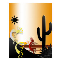 Drie Kokopellis en een Cactus