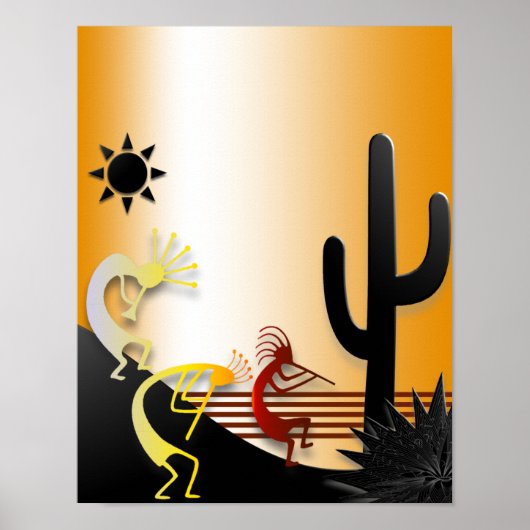 Drie Kokopellis en een Cactus Poster (Voorkant)