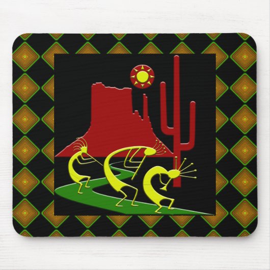 Drie Kokopellis op de Koad Muismat (Voorkant)