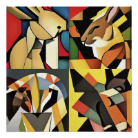 Drie konijnen en een levende Abstracte kunst