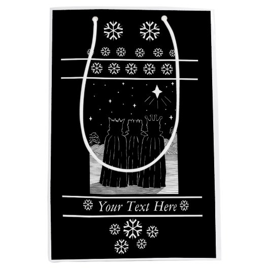 Drie koningen en Kerstster zwart-wit Medium Cadeauzakje (Voorkant)