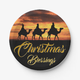 Drie Koningen Riding Camels | Kerstmis Zegeningen Papieren Bordje