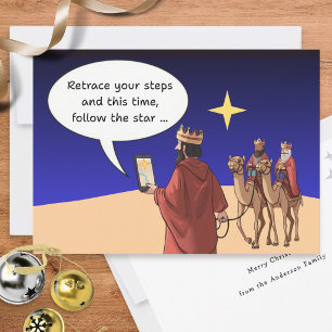 Drie Koningen Satnav Ster Grappige Kerstmis Feestdagenkaart