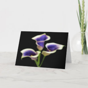 Drie koninklijk paarse bloemkaarten kaart