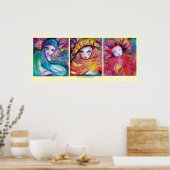 DRIE KOOLSTOFMASSA'S IN BLAUW, ROOD, GEEL POSTER (Keuken)