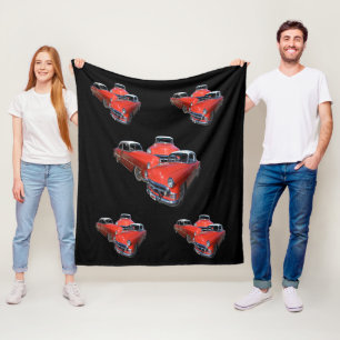 drie koolzure rode en witte vintageauto's, fleece deken