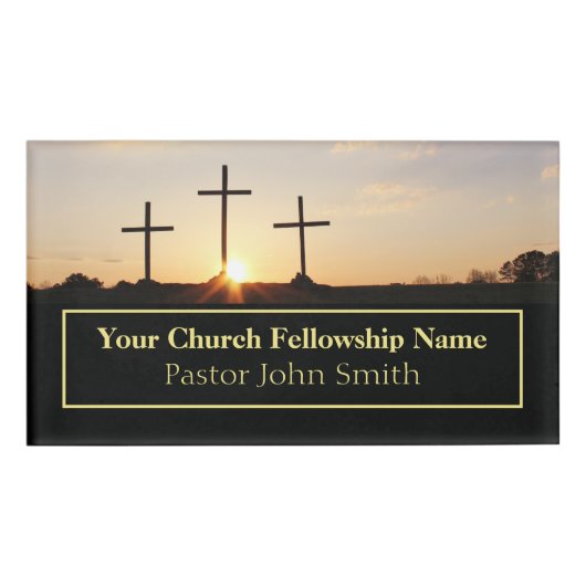 Drie kruisen Sunrise Church Pastor Naambadge (Voorkant)