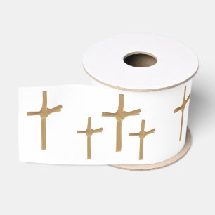 Drie kruisen van Golgotha in Golden Palm Leaves Ar Grosgrain Lint